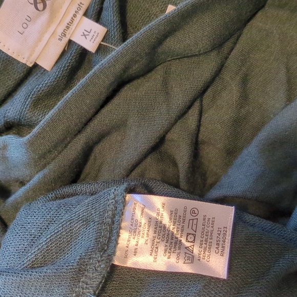 NWT Lou & Grey Signaturesoft Open Neck Hooded Blue-grern Pullover